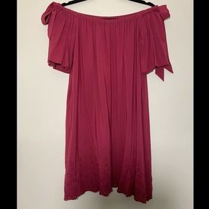 Ann Taylor Loft Off Shoulder Maroon Embroidered Shift Dress